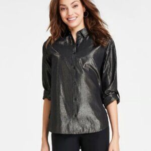 NWT Gloria Vanderbilt Metallic Knit Top Shirt Size XXL – Black Long Sleeve Blous